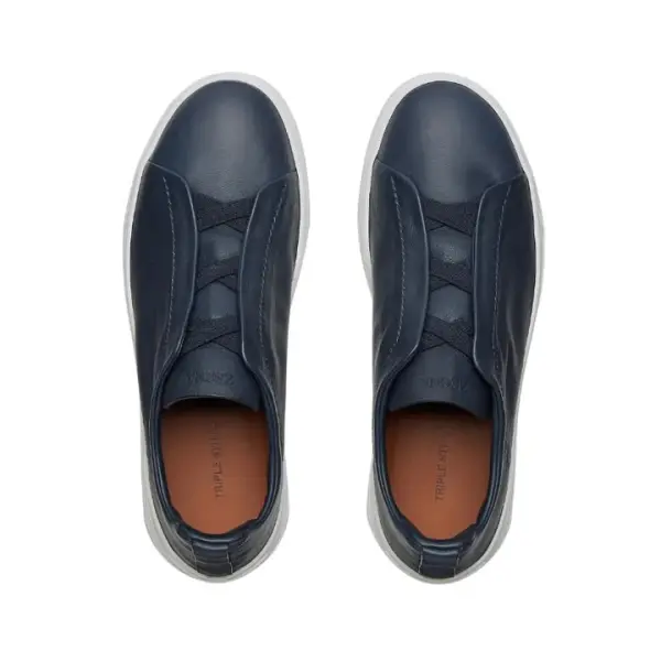 ZEGNA NAVY BLUE DEERSKIN TRIPLE STITCH™ SNEAKERS image 4