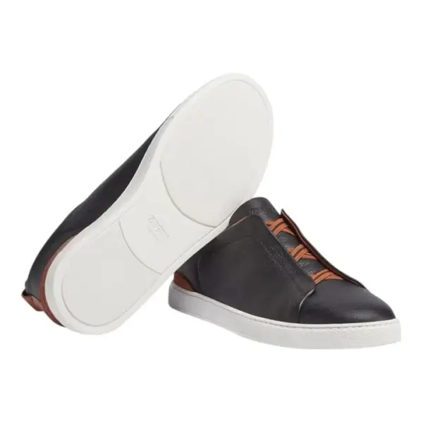 ZEGNA BLACK DEERSKIN TRIPLE STITCH™ SNEAKERS Black image 5
