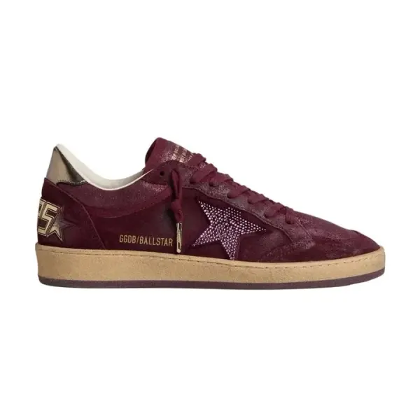 Golden Goose Ball Star in burgundy suede with crystal star and metallic leather heel tab  image 0