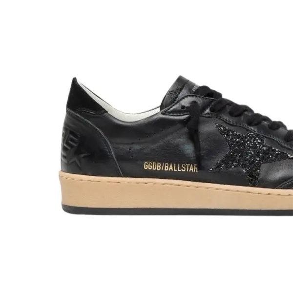 Golden Goose Ball Star in black nappa with black glitter star and suede heel tab image 2