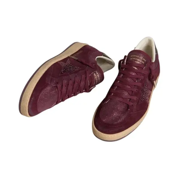 Golden Goose Ball Star in burgundy suede with crystal star and metallic leather heel tab  image 1