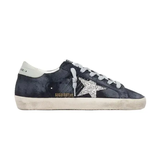 Golden Goose Super-Star in blue suede with silver glitter star and leather heel tab  image 0