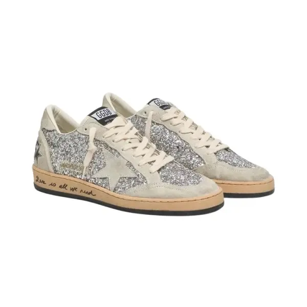 Golden Goose Ball Star in silver glitter with ice-gray suede inserts image 1