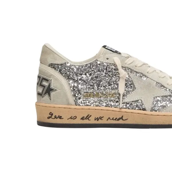 Golden Goose Ball Star in silver glitter with ice-gray suede inserts image 3