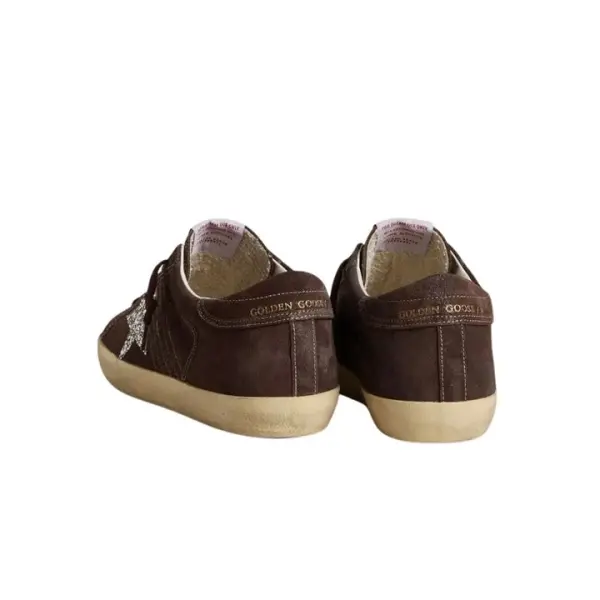 Golden Goose Super-Star in brown suede with silver glitter star image 3