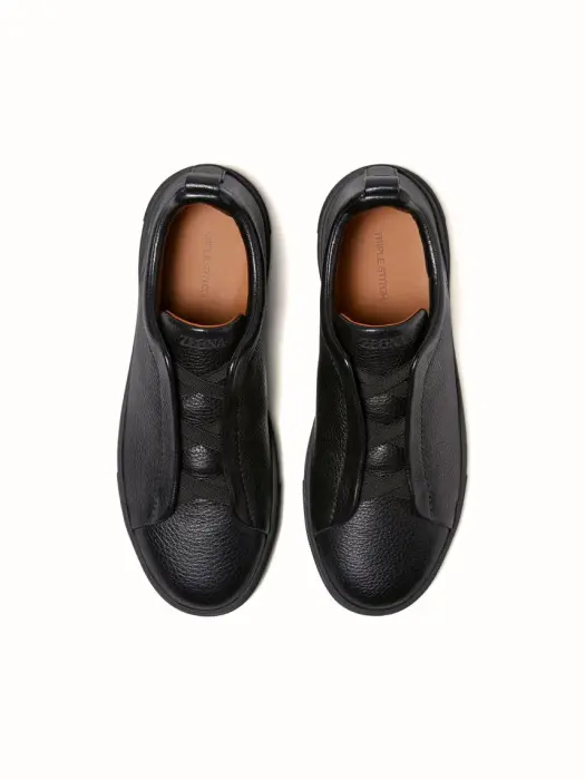 ZEGNA SNEAKERS BLACK DEERSKIN TRIPLE STITCH™ image 2