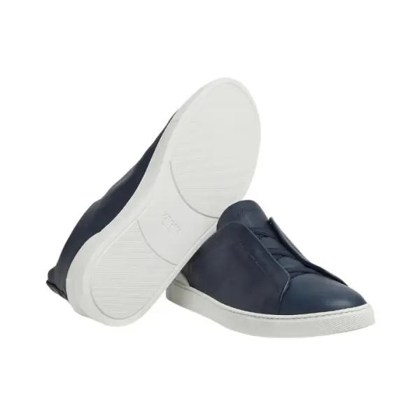 ZEGNA NAVY BLUE DEERSKIN TRIPLE STITCH™ SNEAKERS image 2