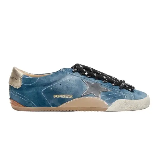 Golden Goose True-Star in teal suede with black star and cream heel tab image 0