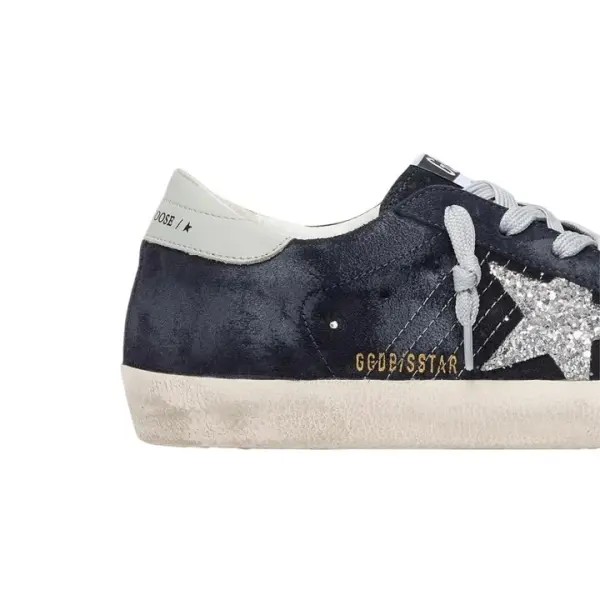 Golden Goose Super-Star in blue suede with silver glitter star and leather heel tab  image 2