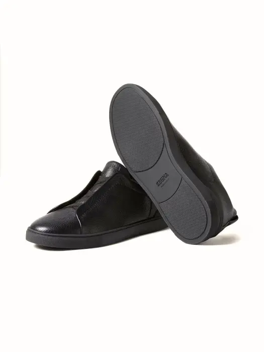 ZEGNA SNEAKERS BLACK DEERSKIN TRIPLE STITCH™ image 4