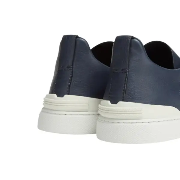 ZEGNA NAVY BLUE DEERSKIN TRIPLE STITCH™ SNEAKERS image 3