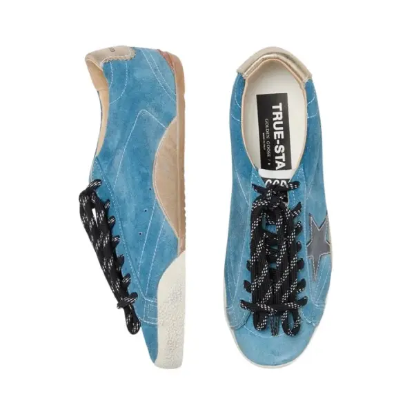Golden Goose True-Star in teal suede with black star and cream heel tab image 3