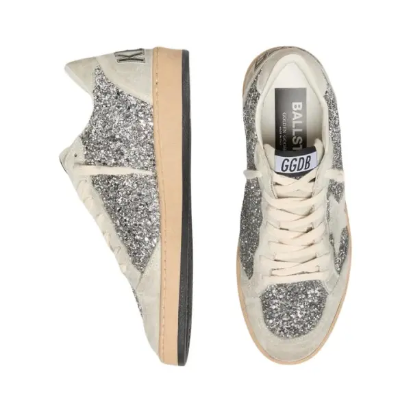 Golden Goose Ball Star in silver glitter with ice-gray suede inserts image 2