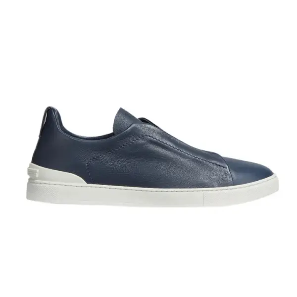 ZEGNA NAVY BLUE DEERSKIN TRIPLE STITCH™ SNEAKERS image 0