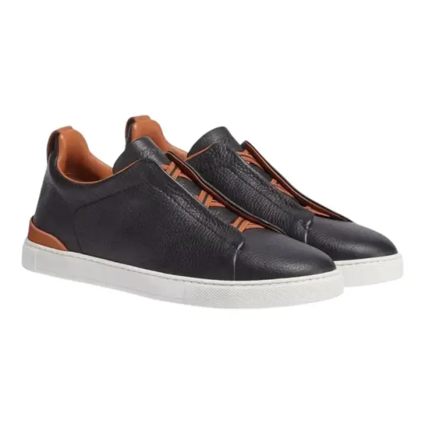 ZEGNA BLACK DEERSKIN TRIPLE STITCH™ SNEAKERS Black image 1