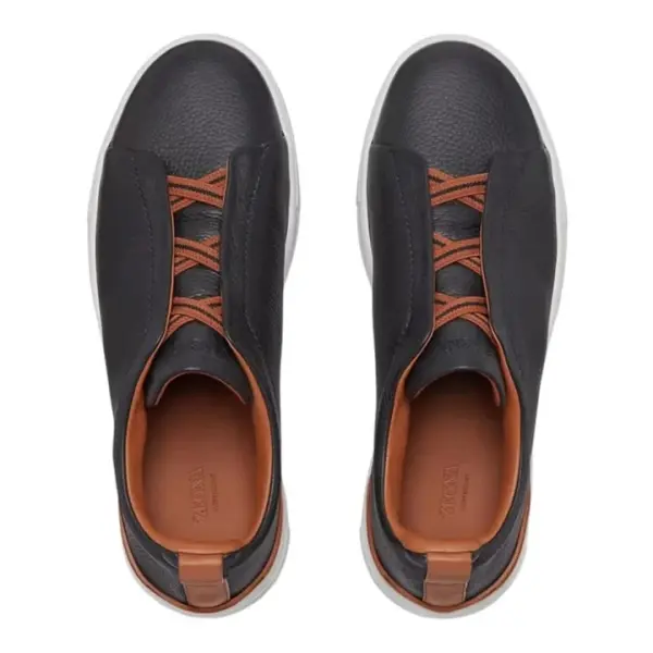 ZEGNA BLACK DEERSKIN TRIPLE STITCH™ SNEAKERS Black image 3