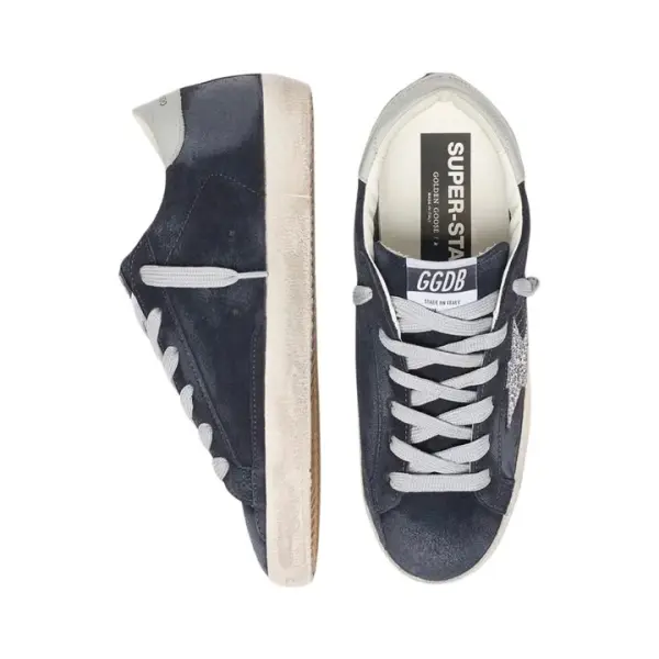 Golden Goose Super-Star in blue suede with silver glitter star and leather heel tab  image 3