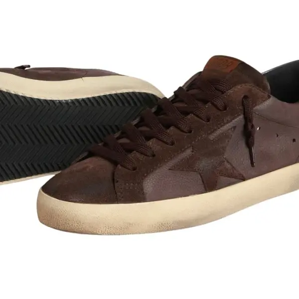 Golden Goose Super-Star LTD in brown nubuck with suede star and purple leather heel tab image 1