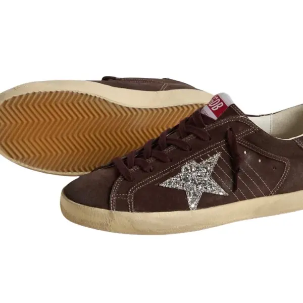 Golden Goose Super-Star in brown suede with silver glitter star image 2