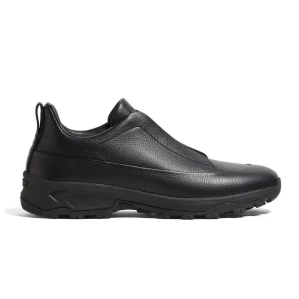 Zegna - Triple Stitch Monte Grained Calf Leather Black Slip On Sneakers image 0
