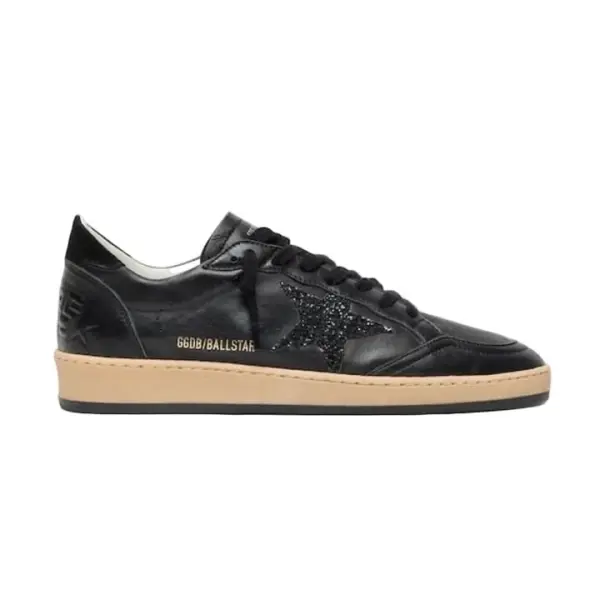 Golden Goose Ball Star in black nappa with black glitter star and suede heel tab image 1