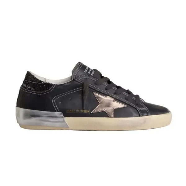 Golden Goose in black glitter with cream star and suede inserts image 0