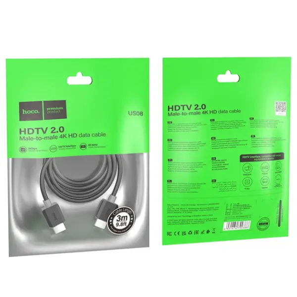 Hoco US08 2.0 4k HD HDMI Cable for Computer 3m Black image 0