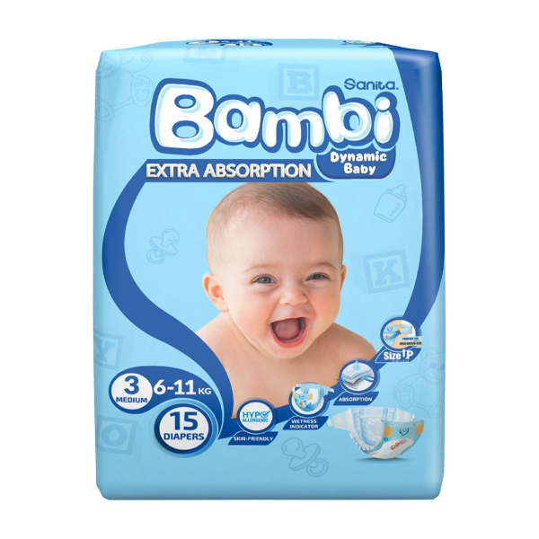 Sanita Bambi Medium Diapers Size 3, 15 Count image 0