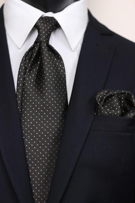 Dotted Jaquard Neck Tie With Hanky- Medium 7 cm image 0