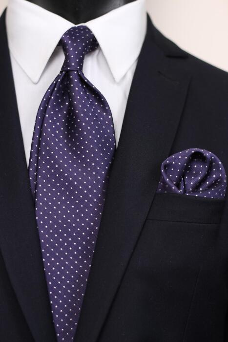 Dotted Jaquard Neck Tie With Hanky- Medium 7 cm image 0
