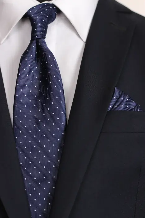 Dotted Jaquard Neck Tie With Hanky - Medium 7 cm image 0