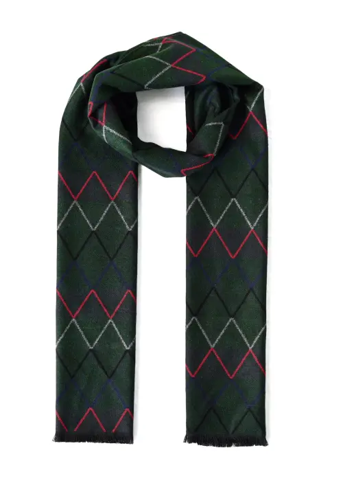 Reversible Geometric Wool Scarf – Dark Green image 1