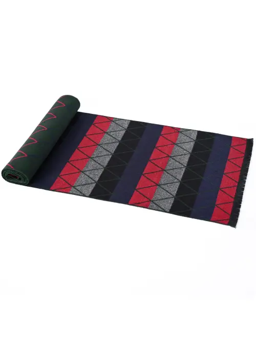 Reversible Geometric Wool Scarf – Dark Green image 3