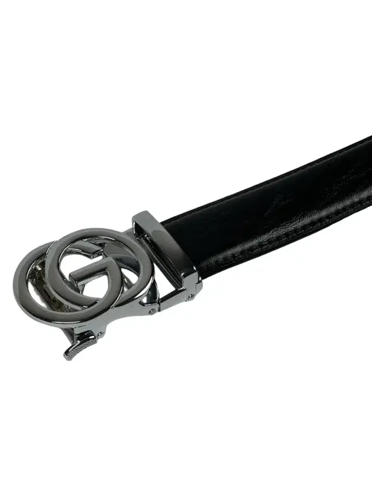 Black Genuine Leather Belts With Automatic Buckle image 2
