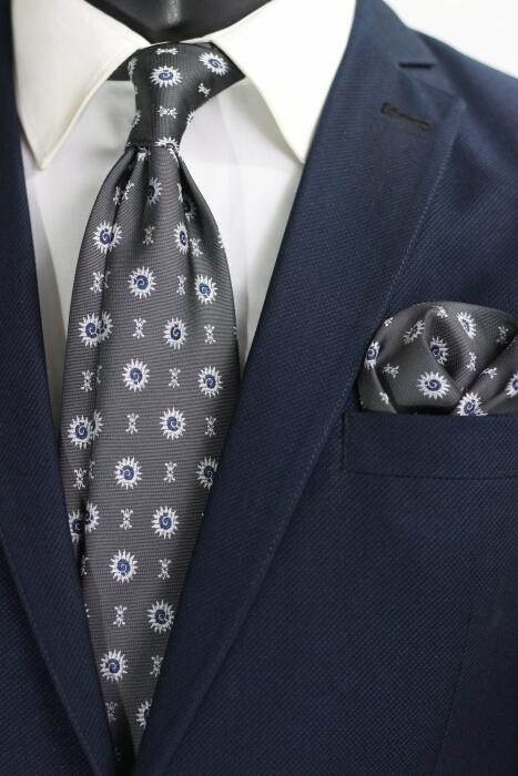 Structured Jaquard Neck Tie With Hanky - Medium 7 cm image 0