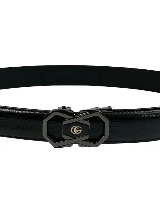Black Genuine Leather Belts With Automatic Buckle image 1
