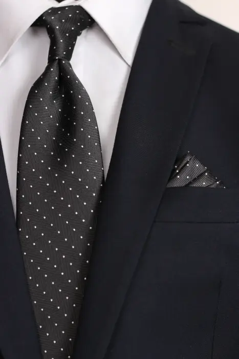 Dotted Jaquard Neck Tie With Hanky - Medium 7 cm image 0