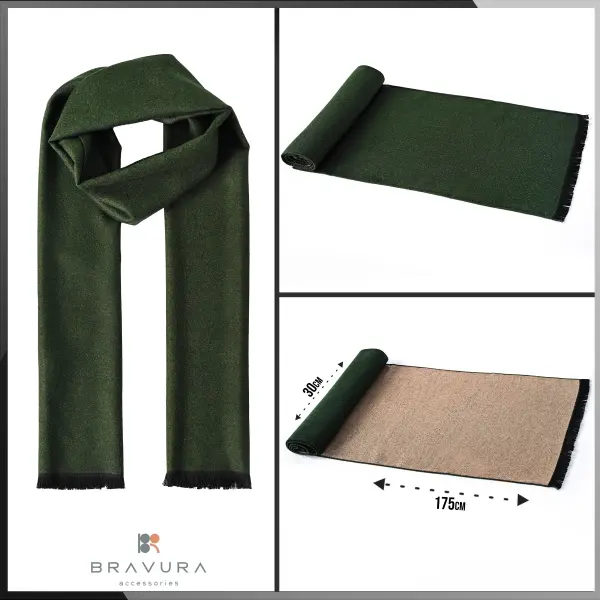 Reversible Wool Scarf – Green & Beige image 0
