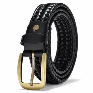 Classic Braided Leather Belt(Black) – Pin Buckle image 0