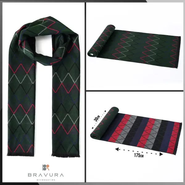 Reversible Geometric Wool Scarf – Dark Green image 0