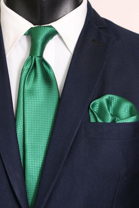 Plain Jaquard Neck Tie With Hanky - Medium 7 cm image 0