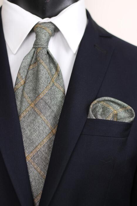 Stripe Wool Neck Tie With Hanky- Medium 7 cm image 0
