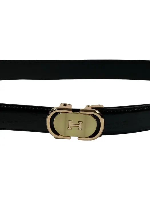 Black Genuine Leather Belts With Automatic Buckle image 1