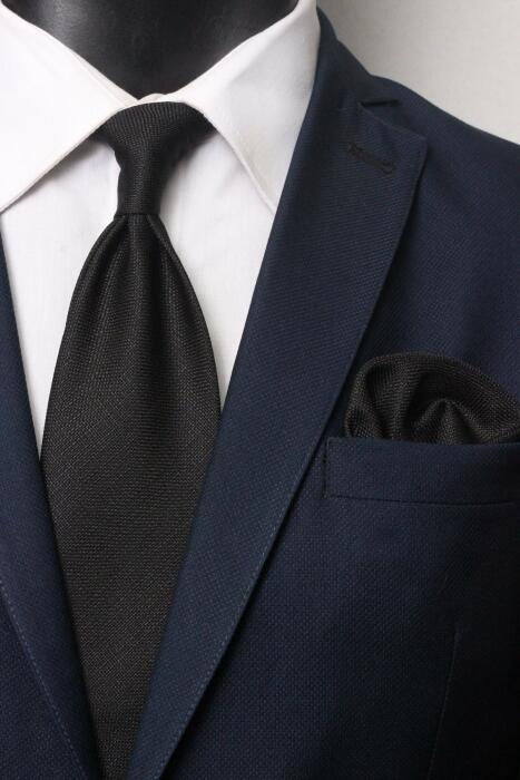 Plain Tencel Neck Tie With Hanky - Regular 8.5 cm image 0