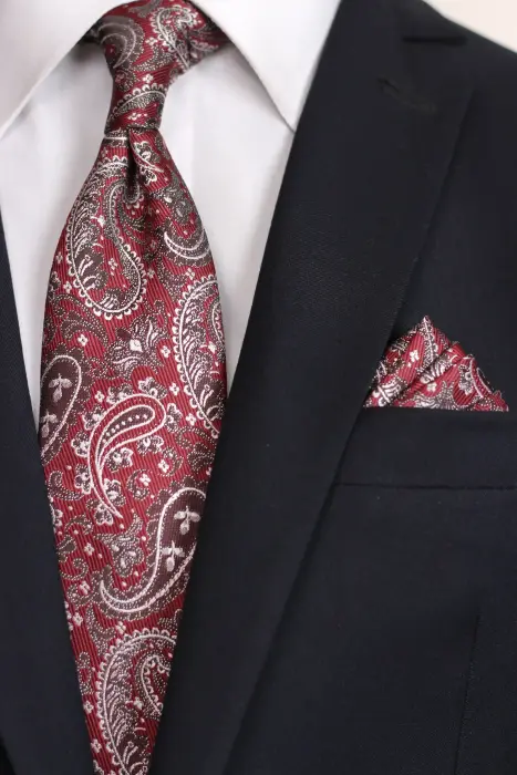 Paisley  Jaquard Neck Tie With Hanky - Medium 7 cm image 0