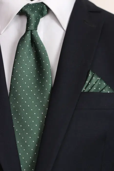Dotted Jaquard Neck Tie With Hanky - Medium 7 cm image 0