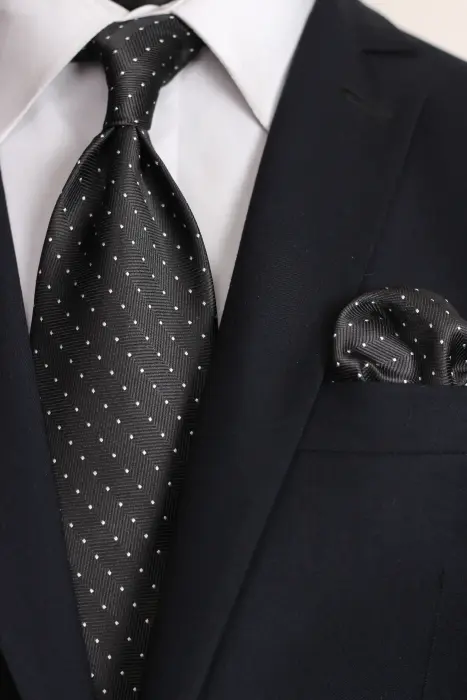 Dotted Jaquard Neck Tie With Hanky - Regular 8.5 cm image 0