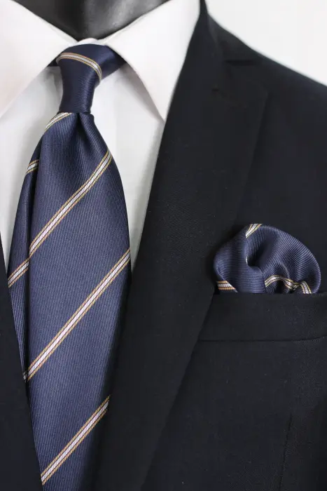 Stripe Jaquard Neck Tie With Hanky Medium 7 cm image 0