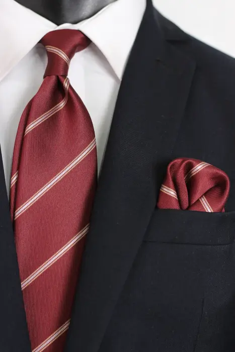 Stripe Jaquard Neck Tie With Hanky Medium 7 cm image 0
