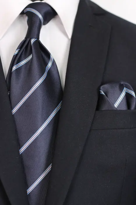 Stripe Jaquard Neck Tie With Hanky Regular 8.5 cm image 0